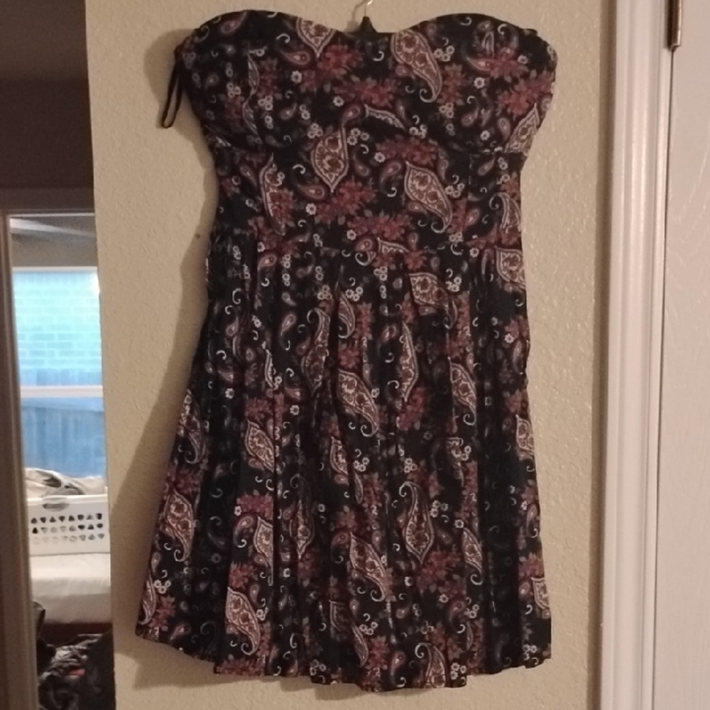 Rue21 Black and Pink Strapless Paisley Dress